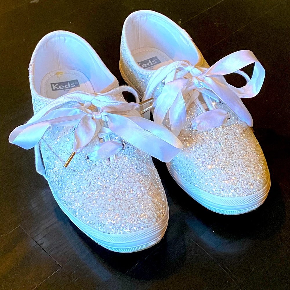 KATE SPADE KEDS SILVER GLITTER BRIDAL shoes sz 7